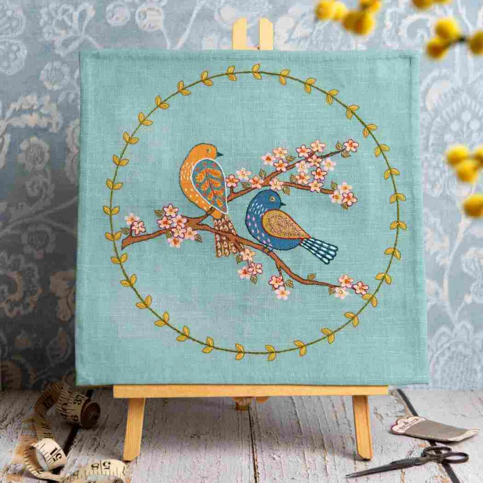 Corinne Lapierre Birds & Blossoms Printed Linen Embroidery Kit - Image 5